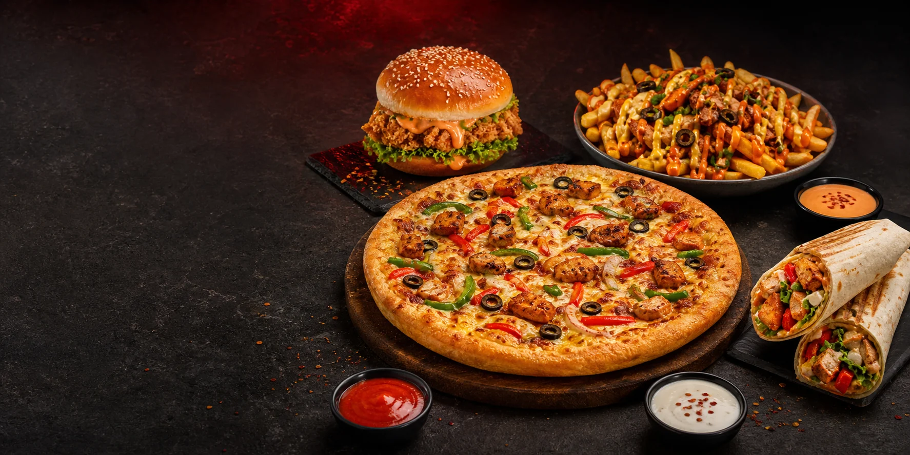 Waah pizza, burger, loaded fries and wraps